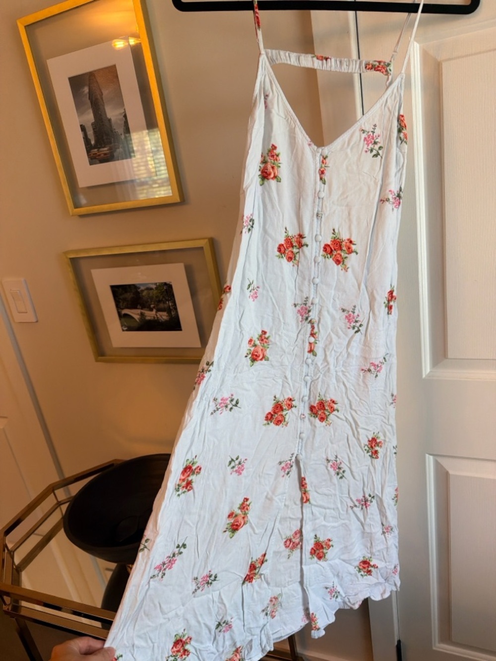 Forever 21 White Floral Maxi Dress with Pink & Red Blossoms - Picture 3 of 4